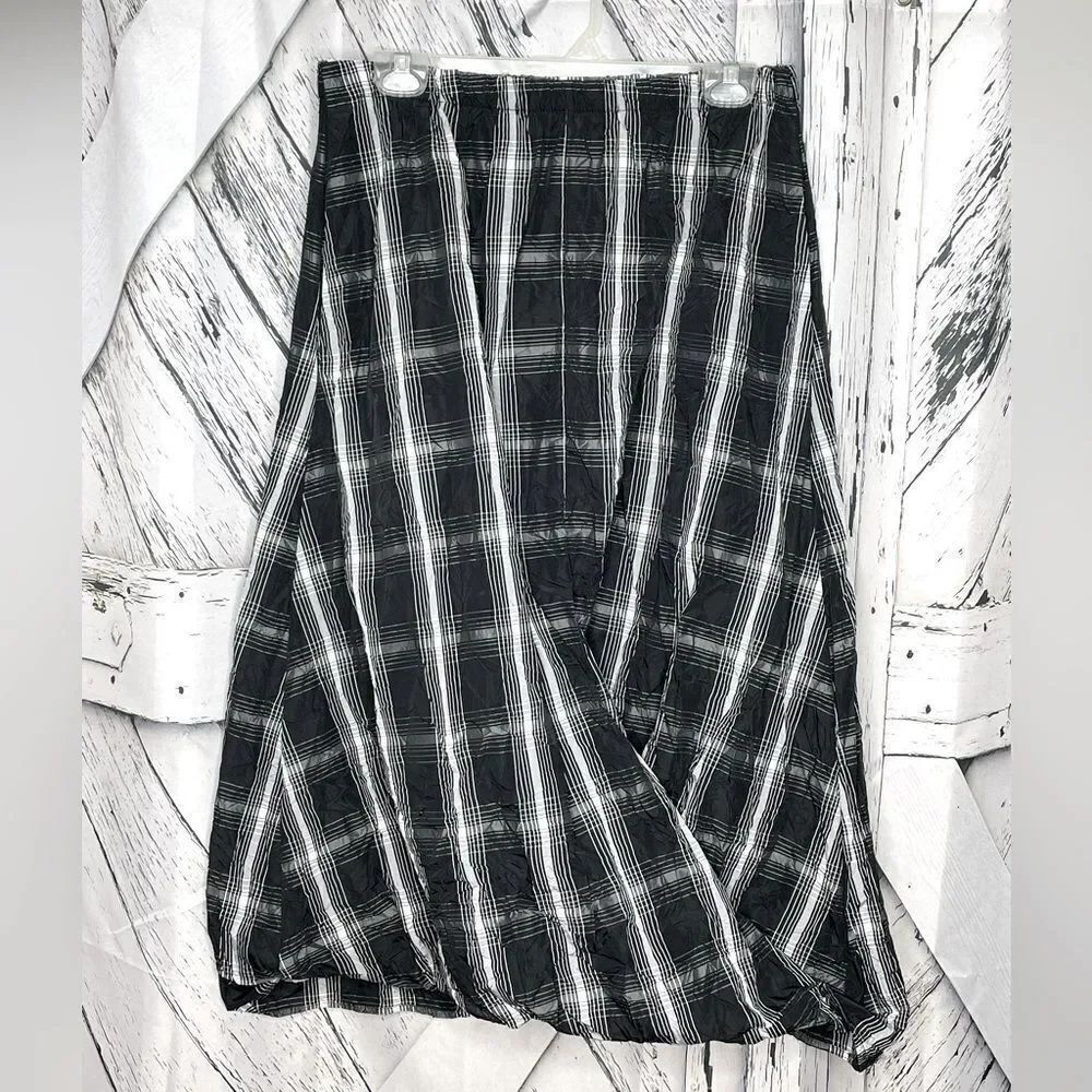 Gershon Bram Dublin Twisted Crinkle Midi Skirt Plaid Size L